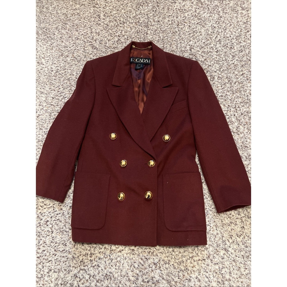 Vintage Escada Lana Virgen Wool/ Angora/ Silk Blazer Sz 42 Burgundy Double Brest